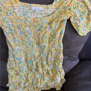 Floral Yellow Smocked Women's Top